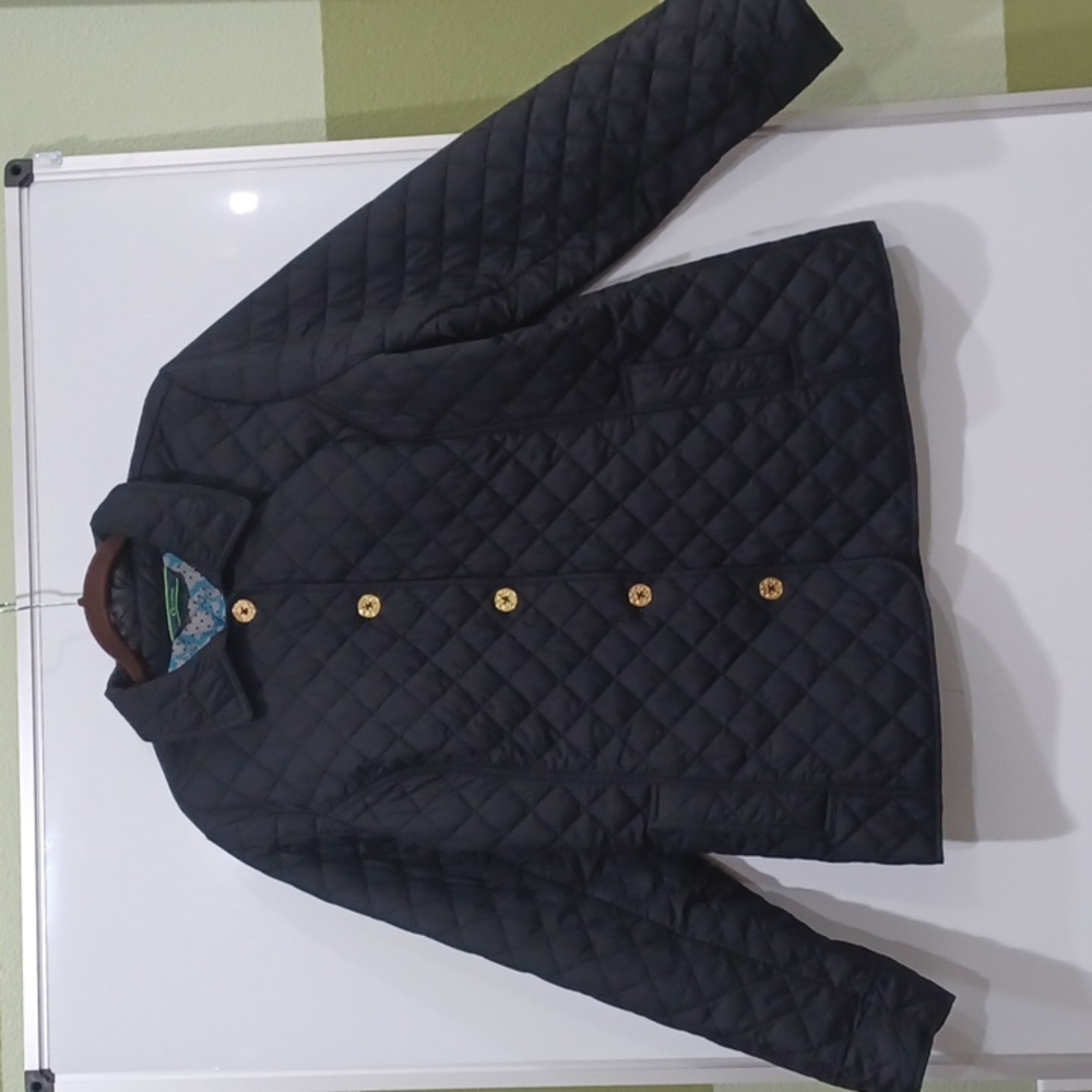 CWonder Women's Lg Black Quilted Gold Button Barn Coat